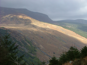 Along the side of the Glenmalure valley.